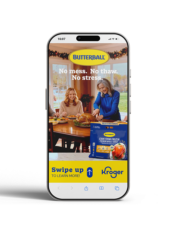 Butterball Cook From Frozen ad on mobile — Swipe up to learn more at Kroger